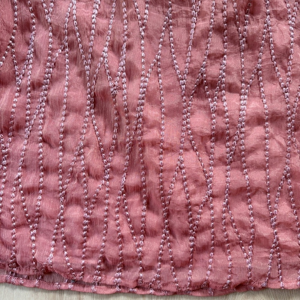 Romy Chiffon Satin Embroidered Textured Pink Tank Mini Dress Lined S Barbie Chic - Picture 6 of 15